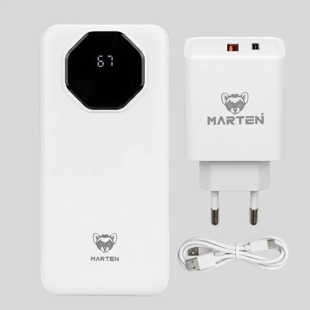 Marten 20000mAh Power Bank with 40W Fast Charger & Cable | Combo Pack