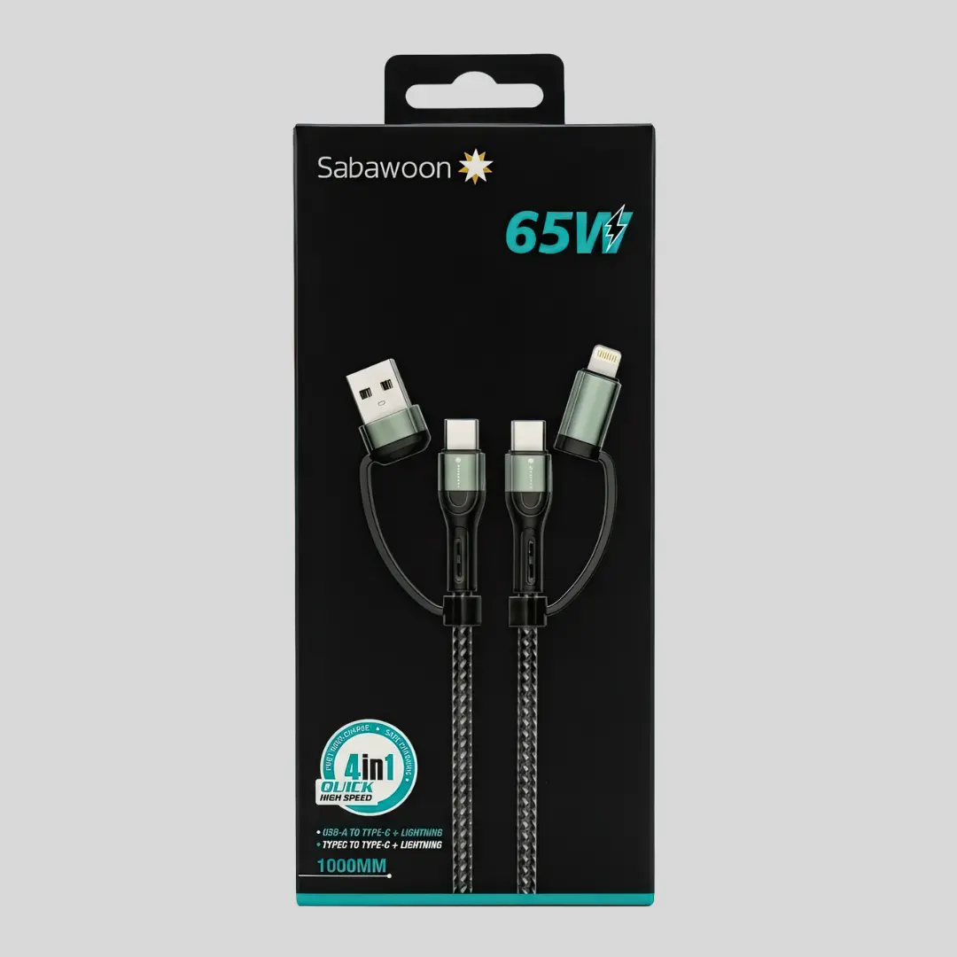 Sabawoon S114 Fast Charging 65W  4‑in‑1 Cable | Type-C, Lighting, USB