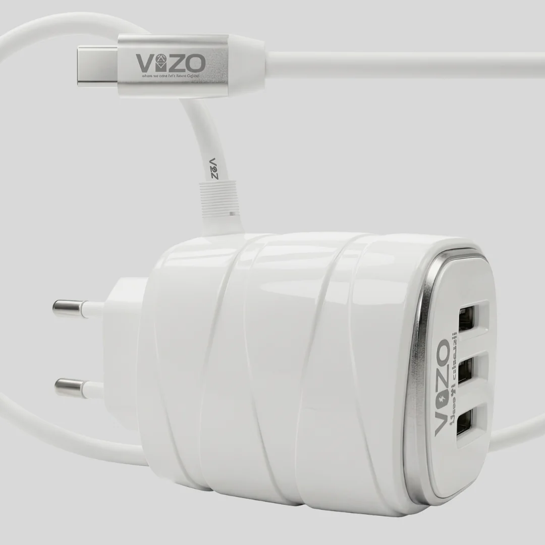 VIZO V16 Triple Port 18W Fast Charger with Built-in Type-C Cable