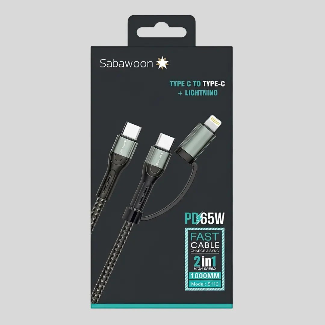 Sabawoon S112 PD 65W Fast Charging 2-in-1 Type-C & Lightning Cable