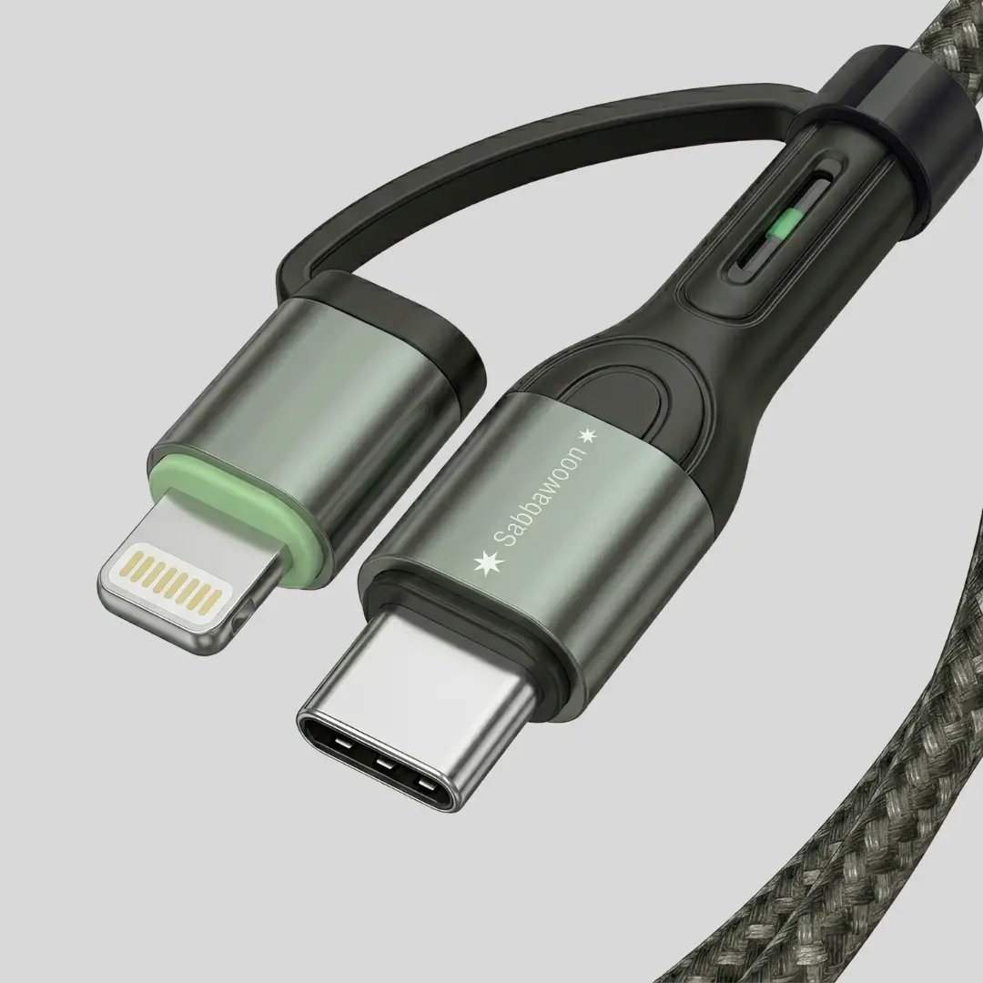 Sabawoon S112 PD 65W Fast Charging 2-in-1 Type-C & Lightning Cable