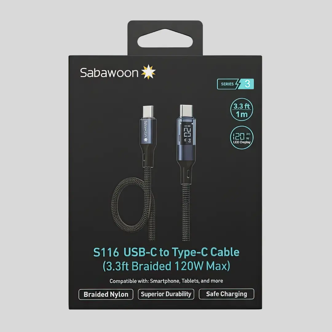 Sabawoon 120W USB-C to USB-C Fast Charging Cable with LED Display