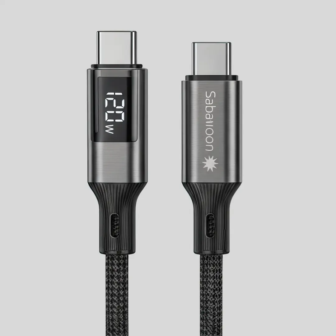 Sabawoon 120W USB-C to USB-C Fast Charging Cable with LED Display S116