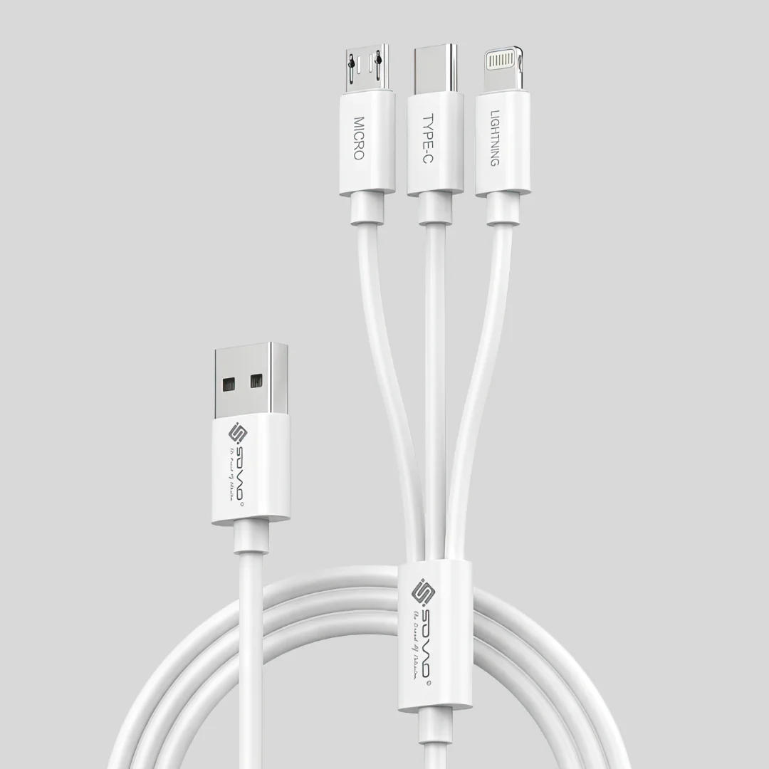 SOVO 3-in-1 Fast Charging Cable – Type-C Lightning & Micro USB (SC-301)