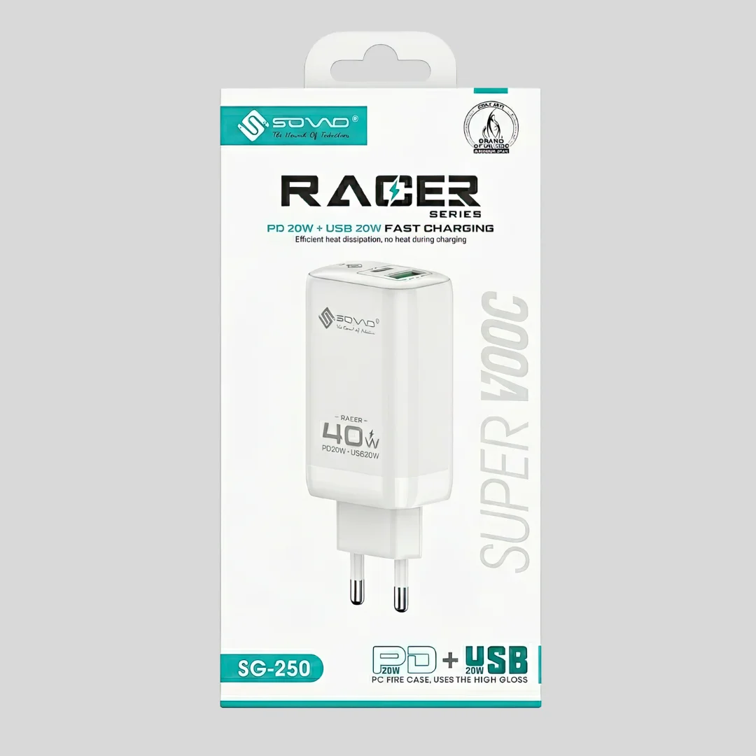 SOVO  40W Dual Port Fast Charger | USB-A + USB-C PD ( SG-250)