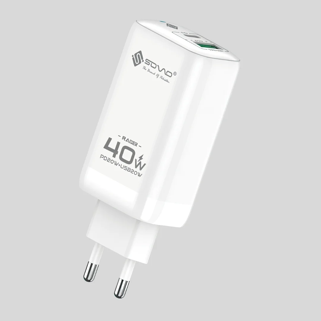 SOVO 40W Dual Port Fast Charger | USB-A + USB-C PD Wall Adapter( SG-250)