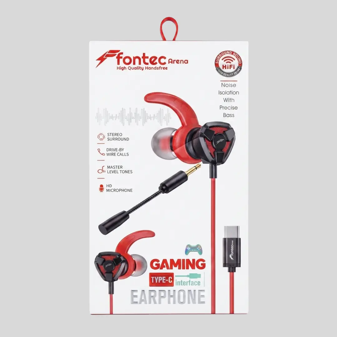 Fontec Arena Type-C Gaming Handsfree with Detachable Mic – HiFi Stereo Surround Wired Earphones