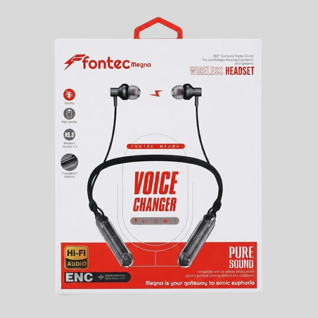 Fontec Magna Wireless Bluetooth Neckband – Integrated 5-Mode Voice Changer, Hi-Fi Audio & ENC Noise Reduction