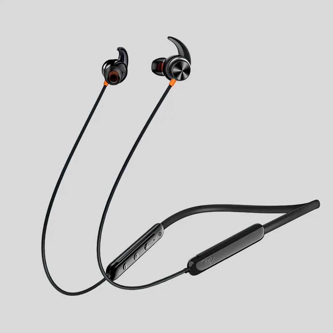 Itel Wireless Neckband N35 – Long Playtime, Bluetooth 5.3, 10mm Bass Boost Drivers & IPX5 Water Resistance (Black)