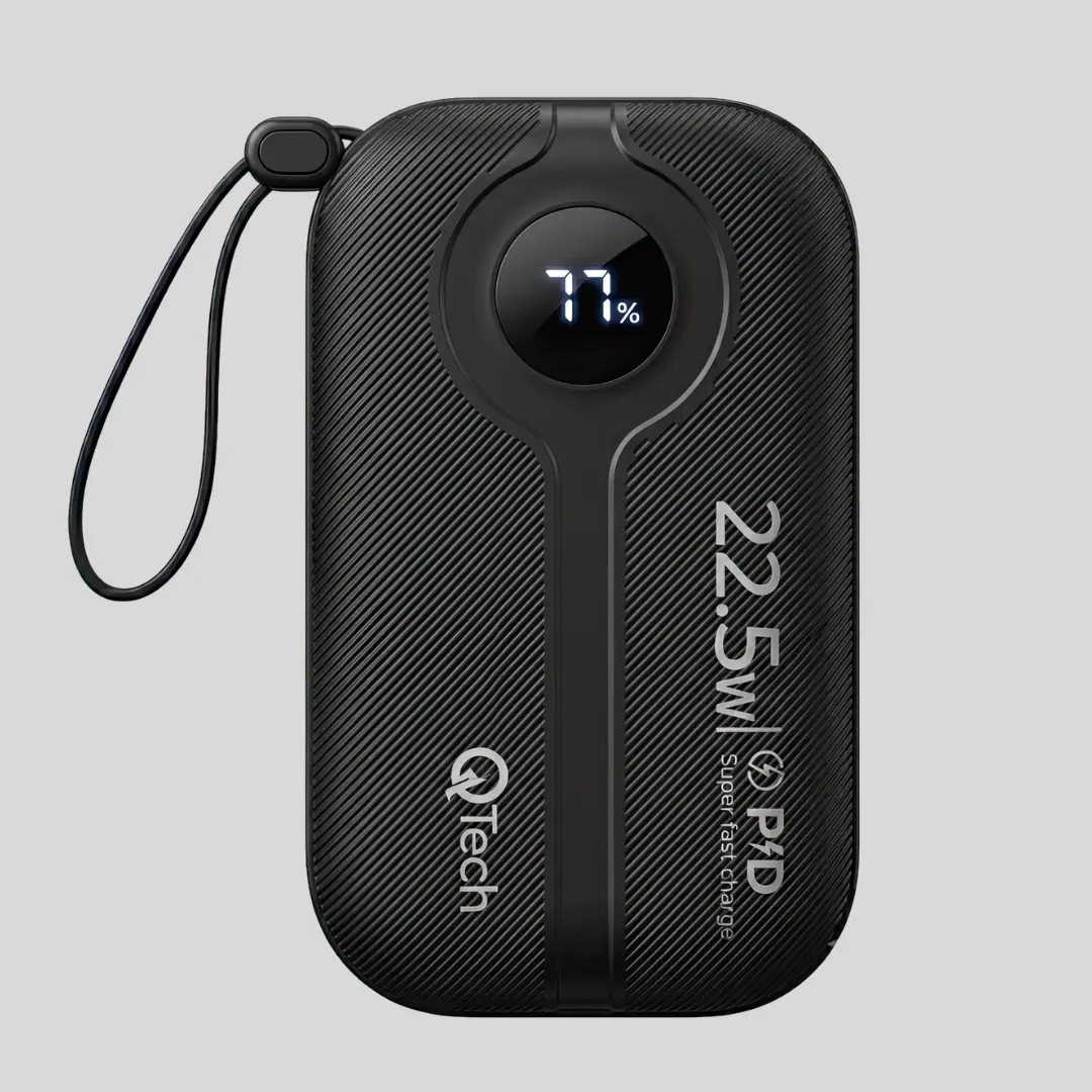 Qtech 20000mAh Mini Power Bank 22.5W Fast Charging, Built-in Cables (Q145)