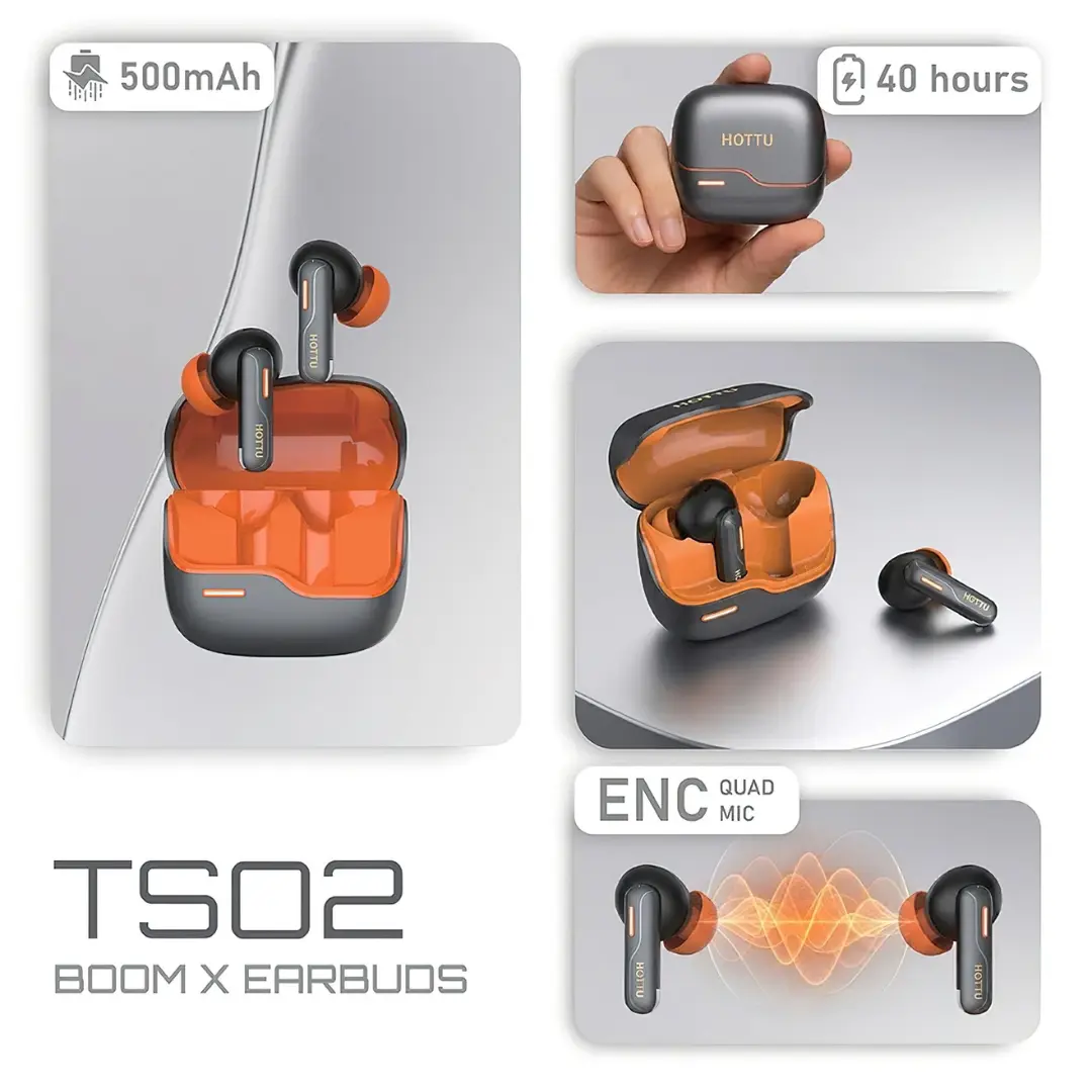 HOTTU TS02 Boom X True Wireless Earbuds With Quad Mic ENC